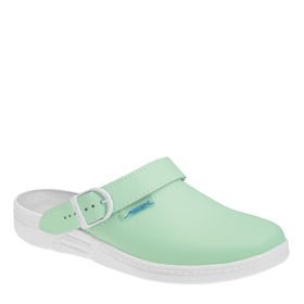 Abeba Pantoffel Glattleder mint weiß