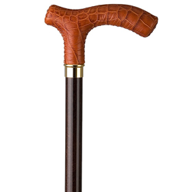 Gehstock Holz Fritzgriff <br>Leder Cognac