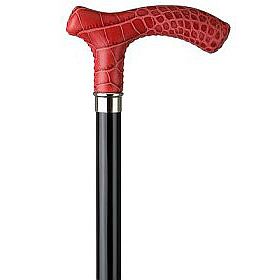 Gehstock Holz  Fritzgriff<br>Leder rot