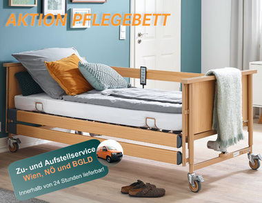 Pflegebett Standard mit Holzseitengitter und Aufrichter