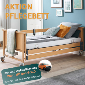 Pflegebett Standard mit Holzseitengitter und Aufrichter