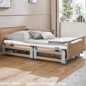 Pflegebett Regia mit geteilte Seitengitter Dekor Buche